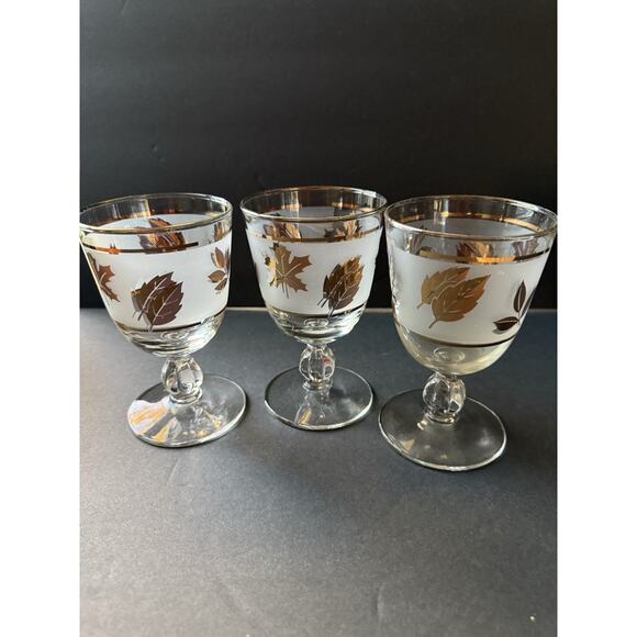Vintage Libbey Golden Foliage Frosted Pedestal Glasses Set (3) Cocktail Water - Picture 3 of 7